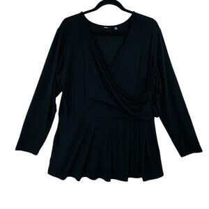 Betabrand Babydoll Top Womens 2XL Black Long Sleeve Peplum Top Office Stretch